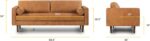 Cognac Tan Brown Leather Couch - 88.5" Mid Century Leather Sofa with 2 Bolsters - Full Grain Camel Leather Couch - Feather-Down Topper On Seating Surface - re-Aniline Italian Leather - Image 2