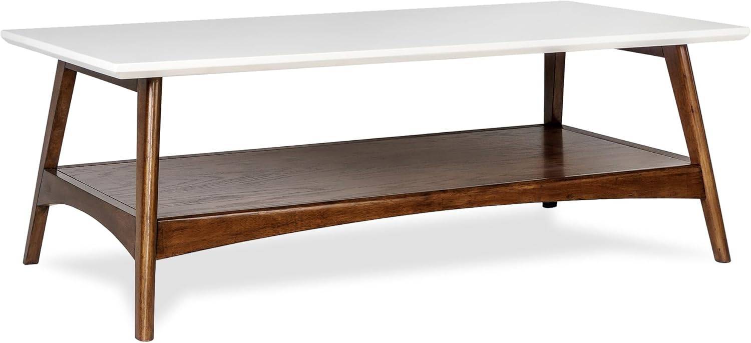 61cZIcyYG5L._AC_SL1500_.jpg Rectangular Wood Coffee Table With Solid Wood Frame & Legs, Living Room Coffee Tables With Storage Shelf, Accent Furniture For Living Room, Minimalist Decor - Off-White / Pecan Parker - Image 1