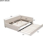 Full Size Bed Frame, Full Size Upholstered Platform Bed with USB Ports and Twin Size Trundle, Modern Wooden Bed Frame w/ Wood Slats Support, Space Saving Full Size Bed for Dormitory Apartment, Beige - Image 2