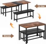 3-Piece 63" Extendable Kitchen Table with Benches/Chairs, Modern Breakfast Dinette/Dining Room Set for 4/6/2, Small Space Saving Design, Easy Assembly - Image 2