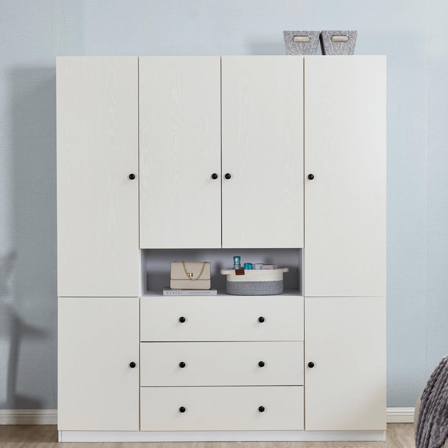 715PainNXQL._AC_SL1500_.jpg Wardrobe Closet Armoire Wardrobe Closet White Storage Cabinet Wooden Clothes Closets Cabinet Bedroom Armoires Cabinet with Hanging Rod Shelves - Image 1