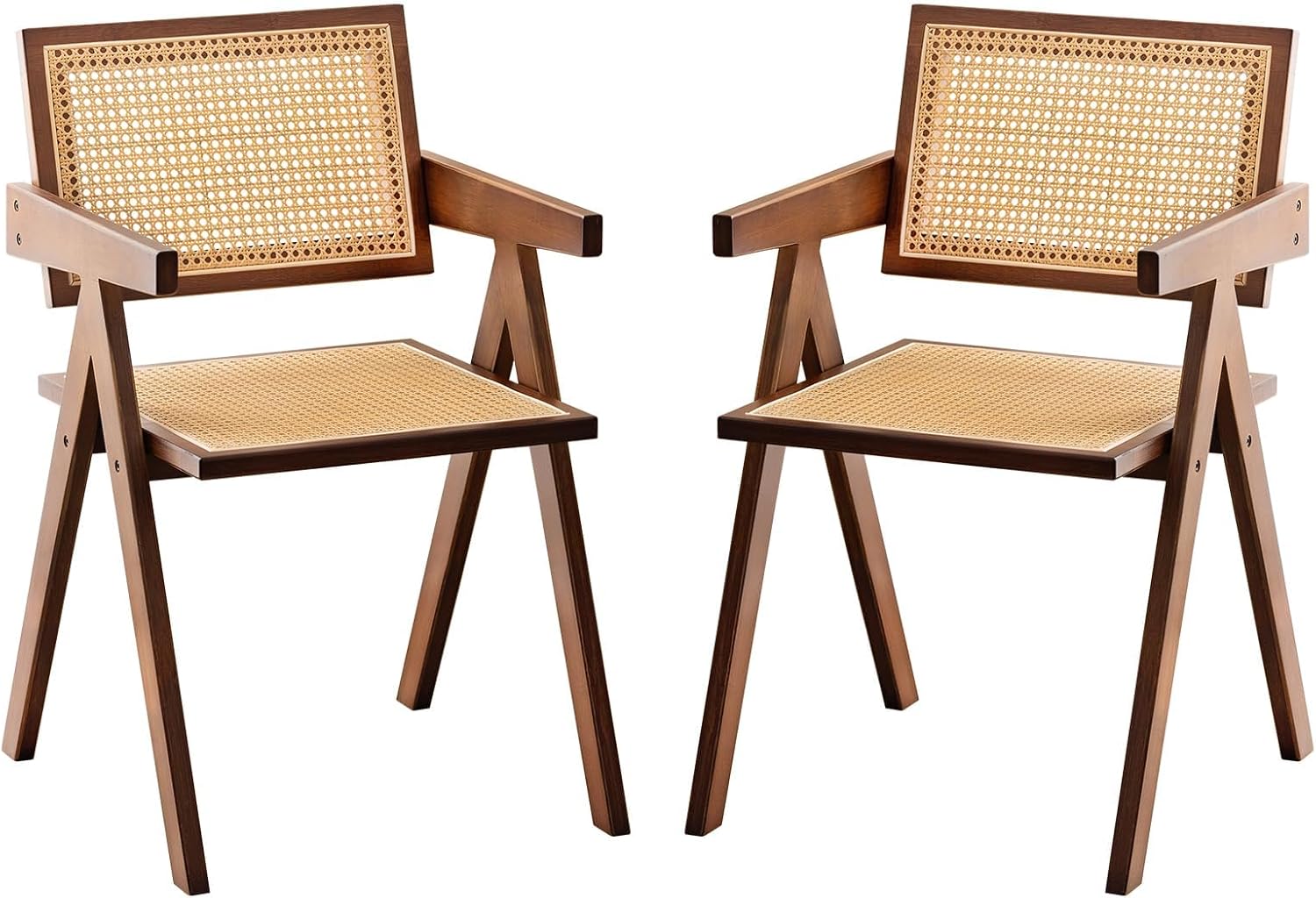 71EB7La-hL._AC_SL1500_.jpg Rattan Accent Chairs, Modern Mid Century Dining Chairs Set of 2, Comfy Armchairs, Outdoor Rattan Chairs with Armrest for Bedroom Living Room Reading Room Dining Kitchen, Brown - Image 1