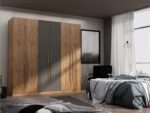 Modern Freestanding Armoire Wardrobe Closet, Stylish 3-Sectional Organizer with Hanging Rods, Drawers, and Shelf Space for Bedroom Storage and Dressing Room, Nature/Gray - Image 2
