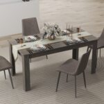 Moccha Wood Dining Table for 4-6 People, 63" Wood Rectangle Dinner Table, Modern Kitchen Table with L-Shaped Legs, 330lbs Weight Capacity, Farmhouse Dinette Table for Dining Room, Living Room, Grey