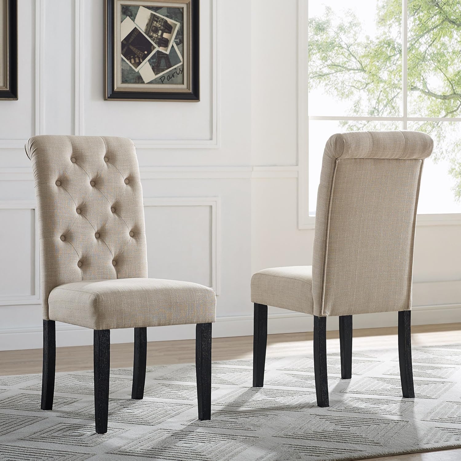 A17f8Fe0FFL._AC_SL1500_.jpg Solid Wood Tufted Dining Chairs, Set of 2, Tan - Image 1
